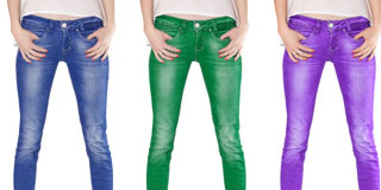 3 Jeans in den Farben blau, grün und lila