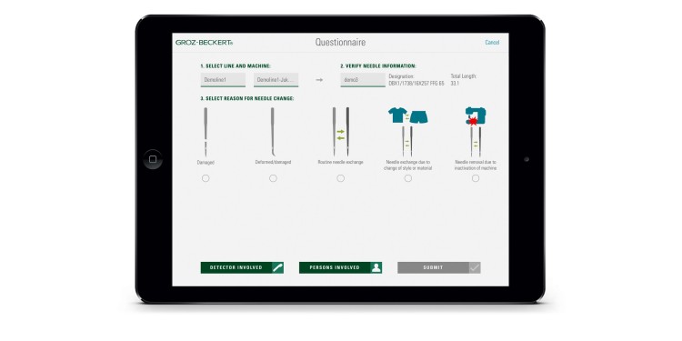 Needle dispensing trolley in the smart version showing the app INH@site